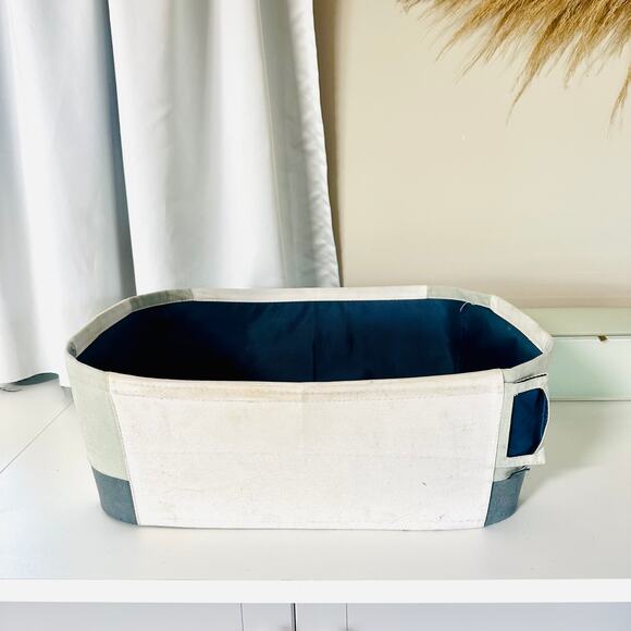 TARGET White Navy Blue Silver Grey Cloth Laundry Hamper Storage Basket Bin - Picture 1 of 9